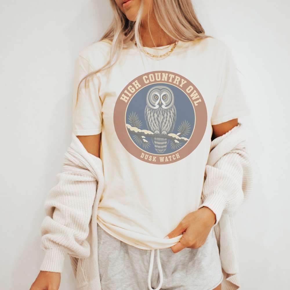 High Country Owl Dusk Watch Vintage Style Badge Tee